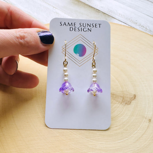 Purple Flower Pearl Earrings