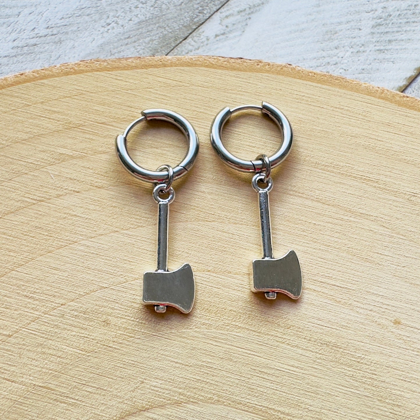 Silver Axe Huggie Hoops