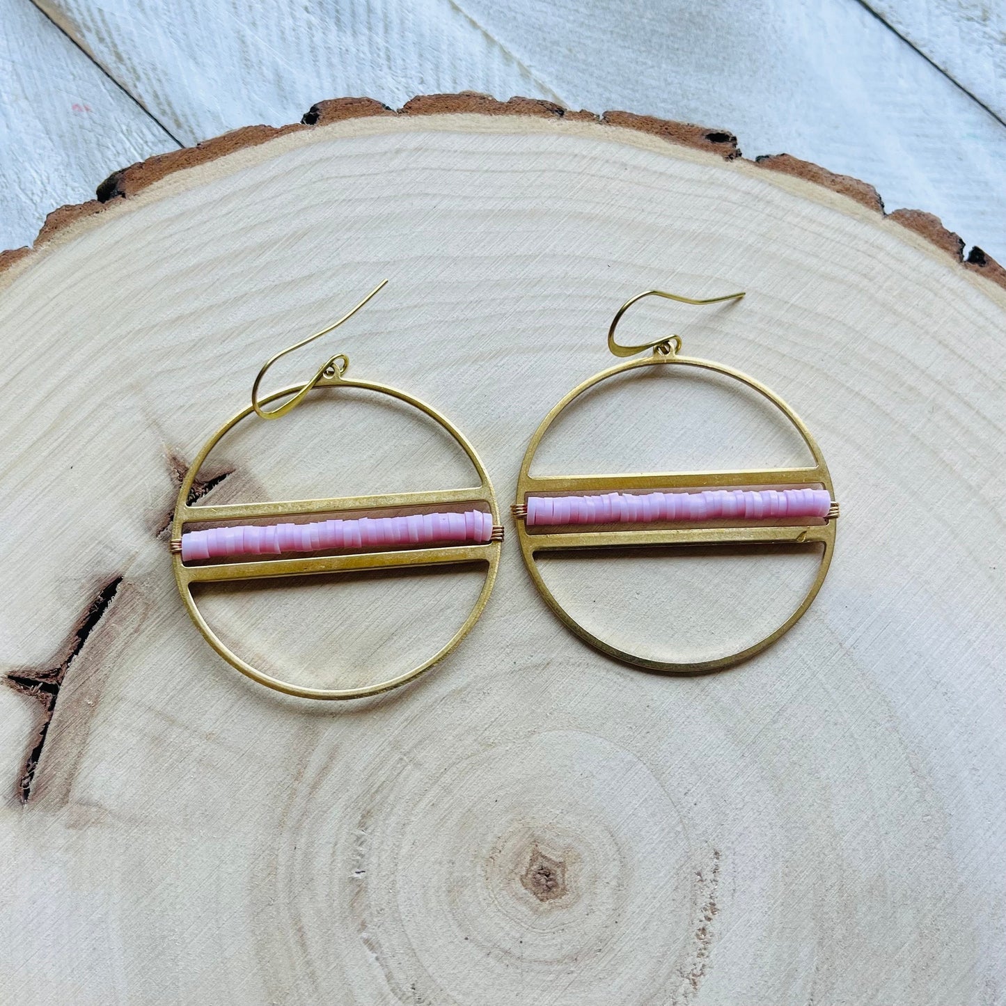 Pink Heishi Hoop Earrings