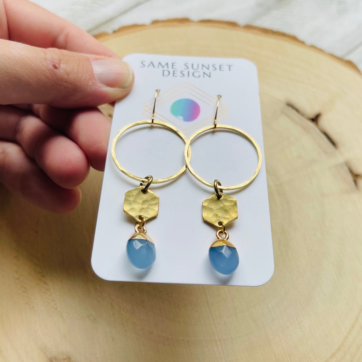Jade Brass Hoop Earrings