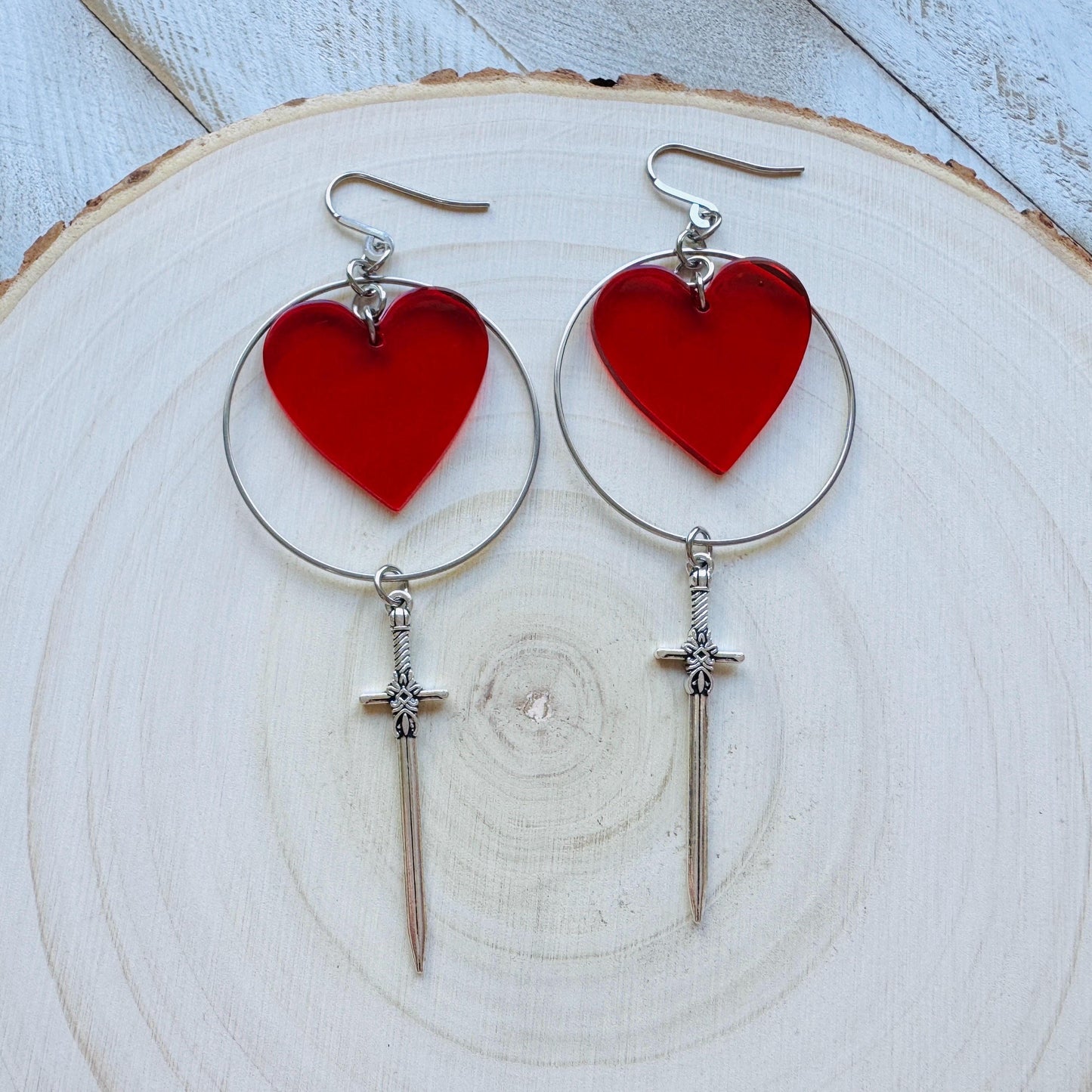 Red Heart Sword Earrings