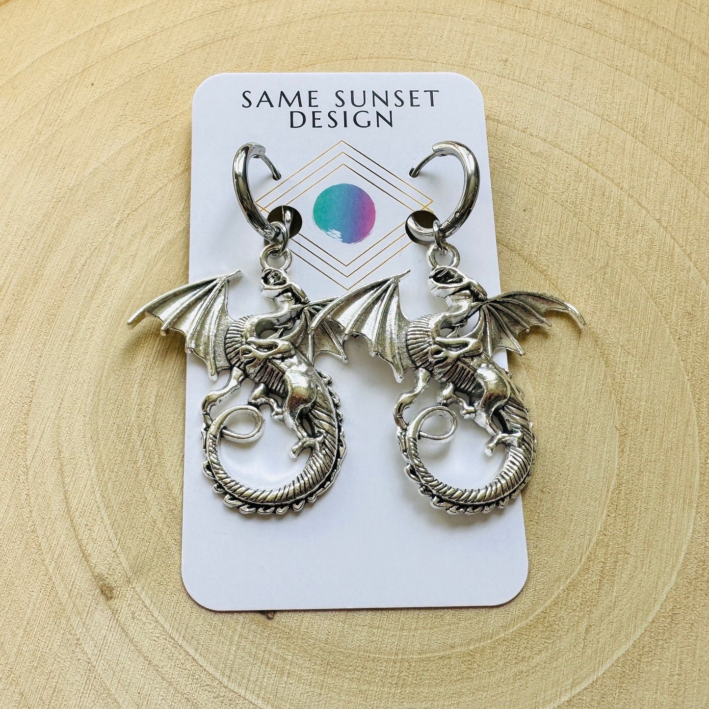 Silver Dragon Huggie Hoop Earrings