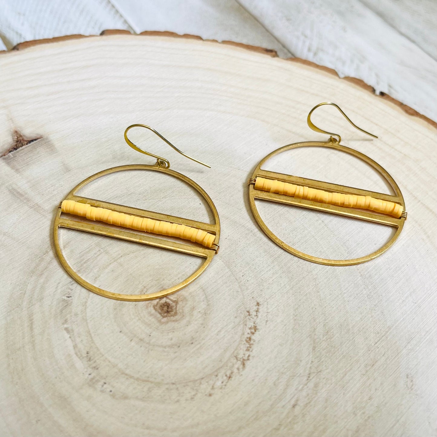 Yellow Heishi Bead Hoop Earrings