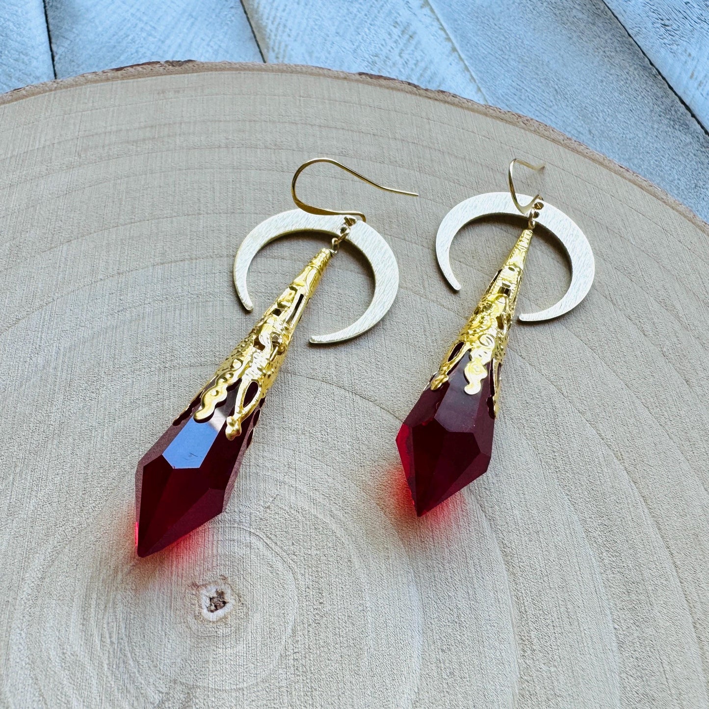 Red Crystal Moon Earrings