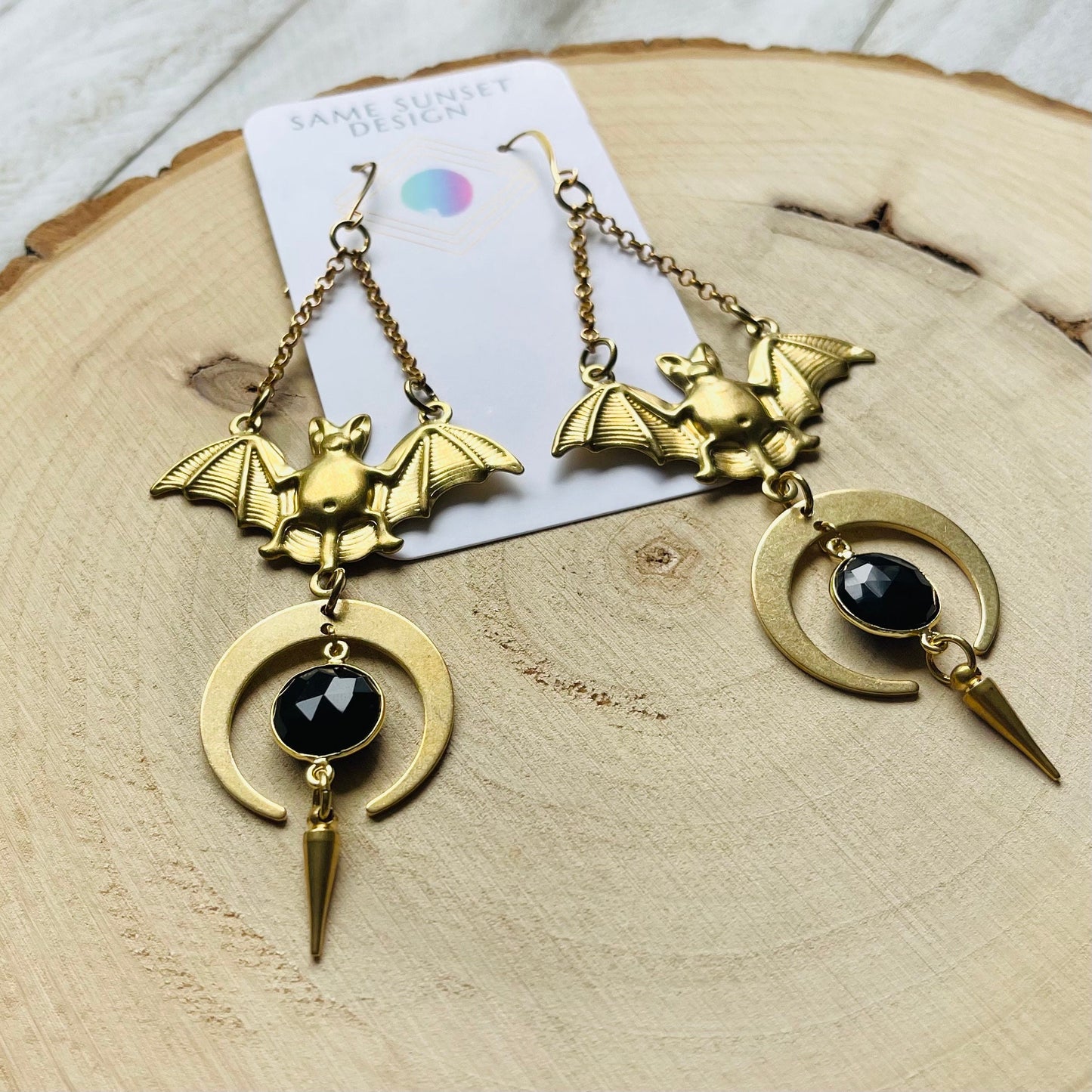Onyx Bat Moon Earrings