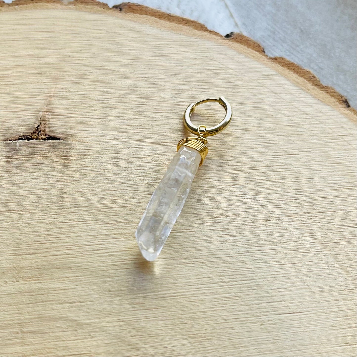 Quartz Crystal SIngle Huggie Hoop Earring