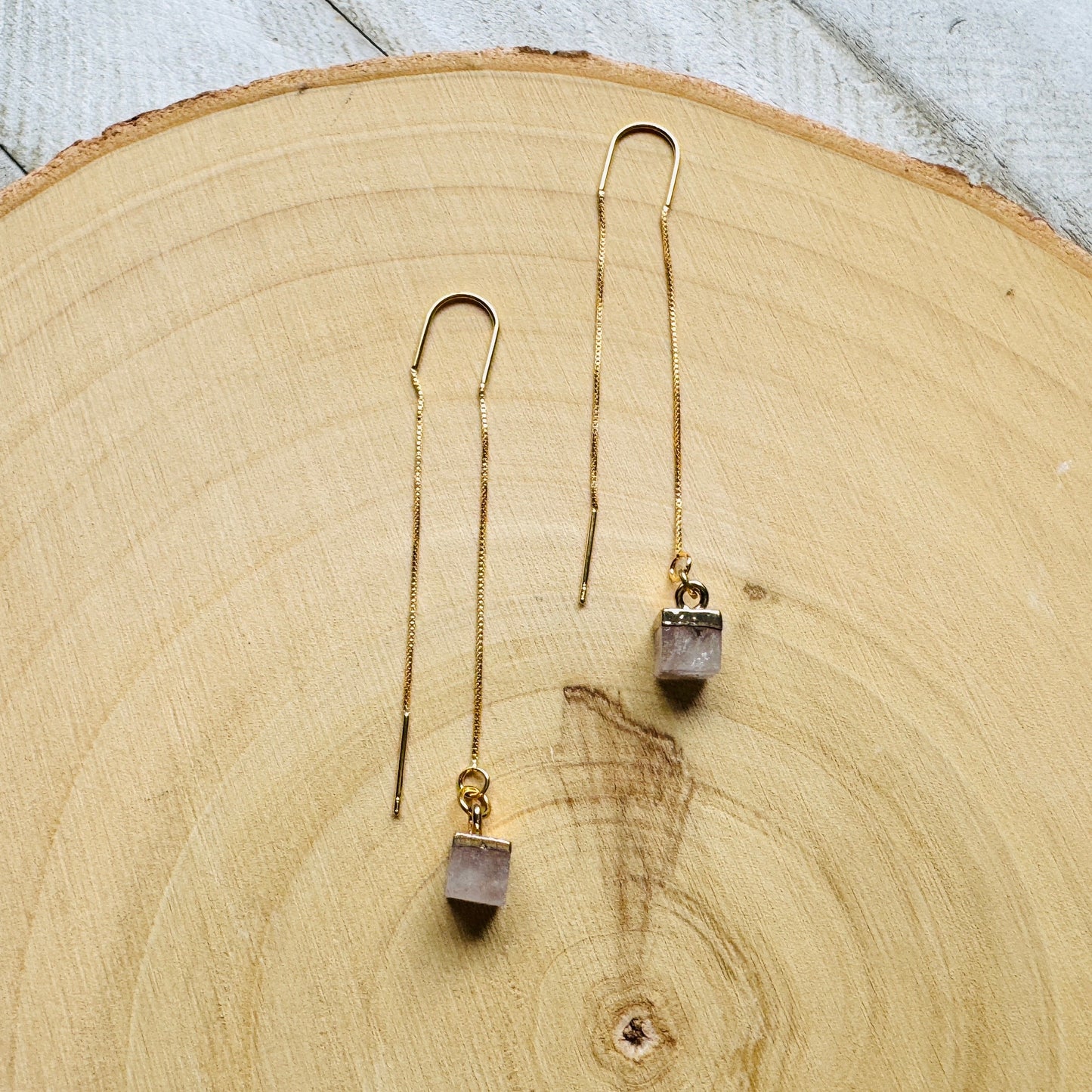 Rose Quartz Threader Earrings