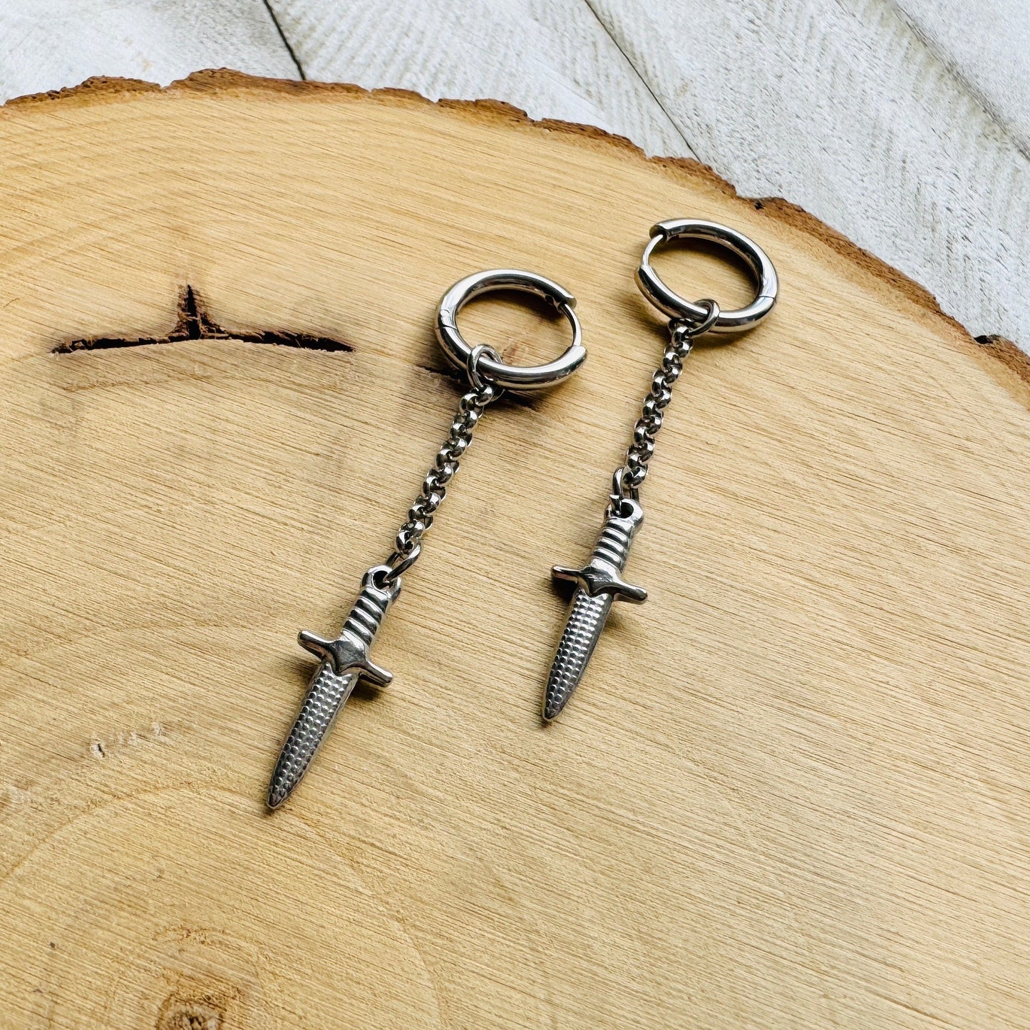 Silver Dagger Huggie Hoop Earrings