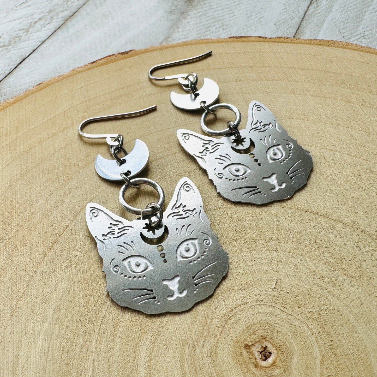 Stainless Steel Cat Earrings