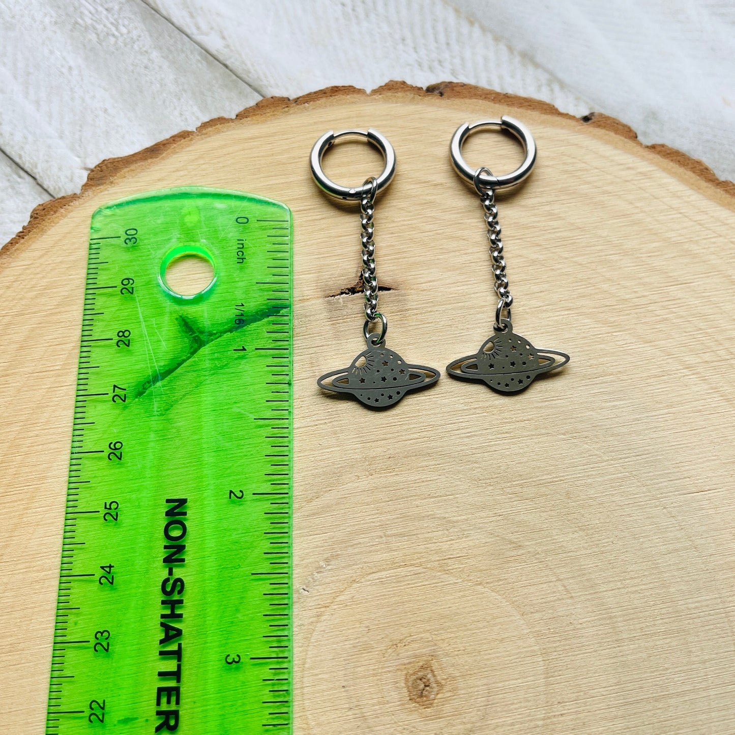Stainless Steel Saturn Planet Huggie Hoop Earrings