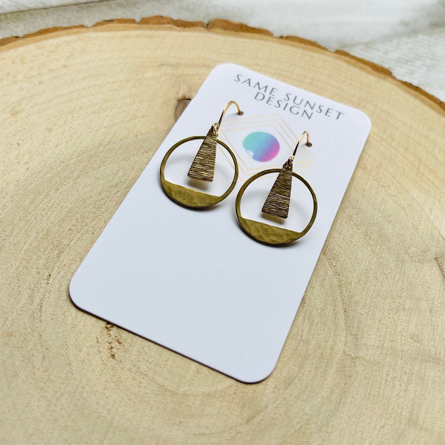Hammered Geometric Brass Earrings