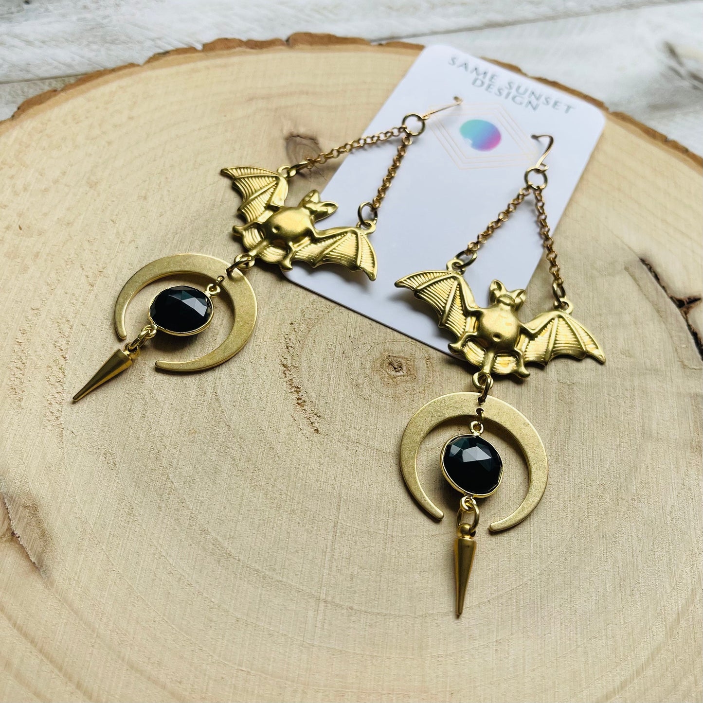 Onyx Bat Moon Earrings