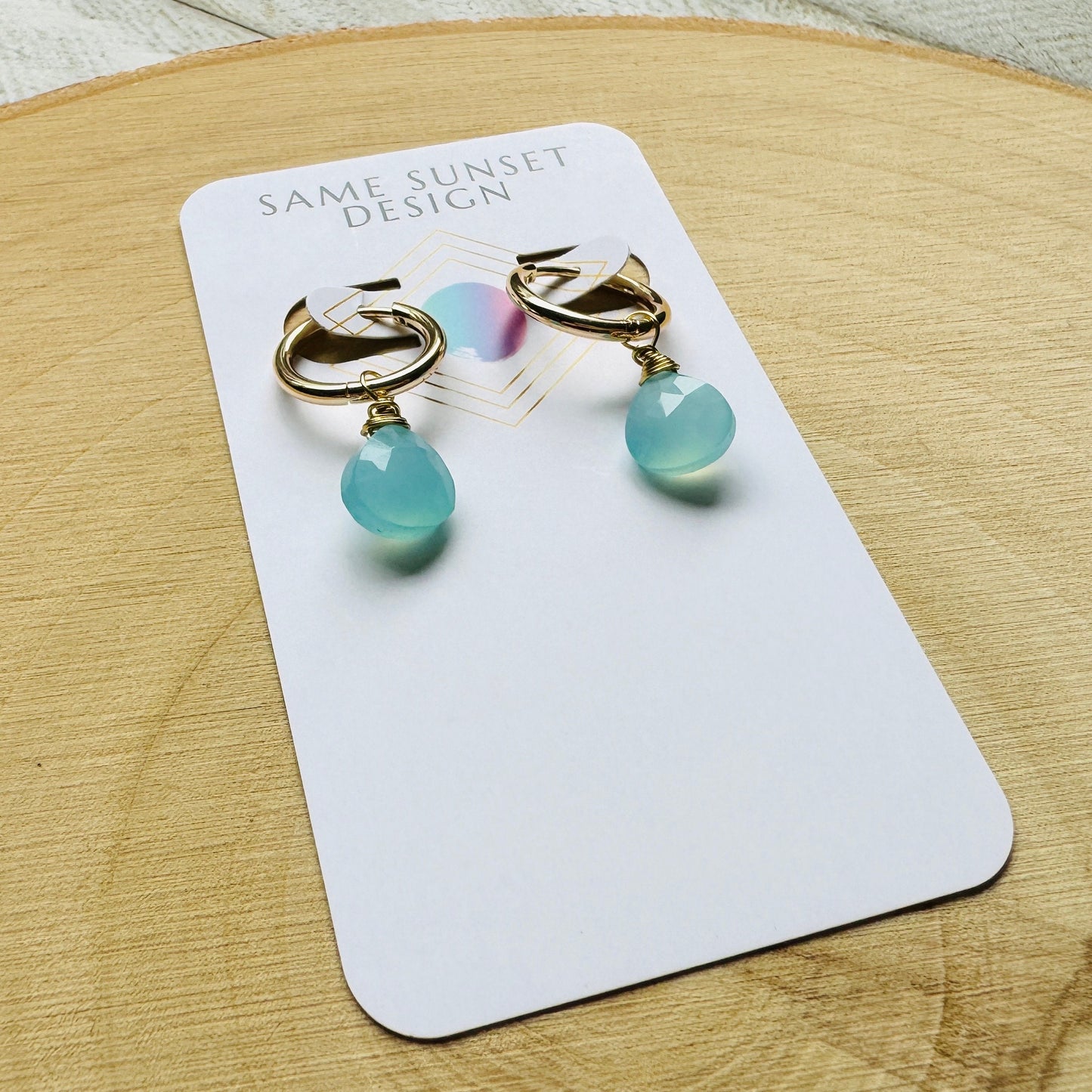 Aqua Chalcedony Huggie Hoop Earrings