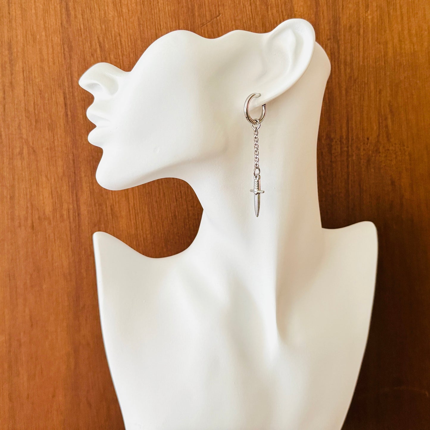 Silver Dagger Huggie Hoop Earrings
