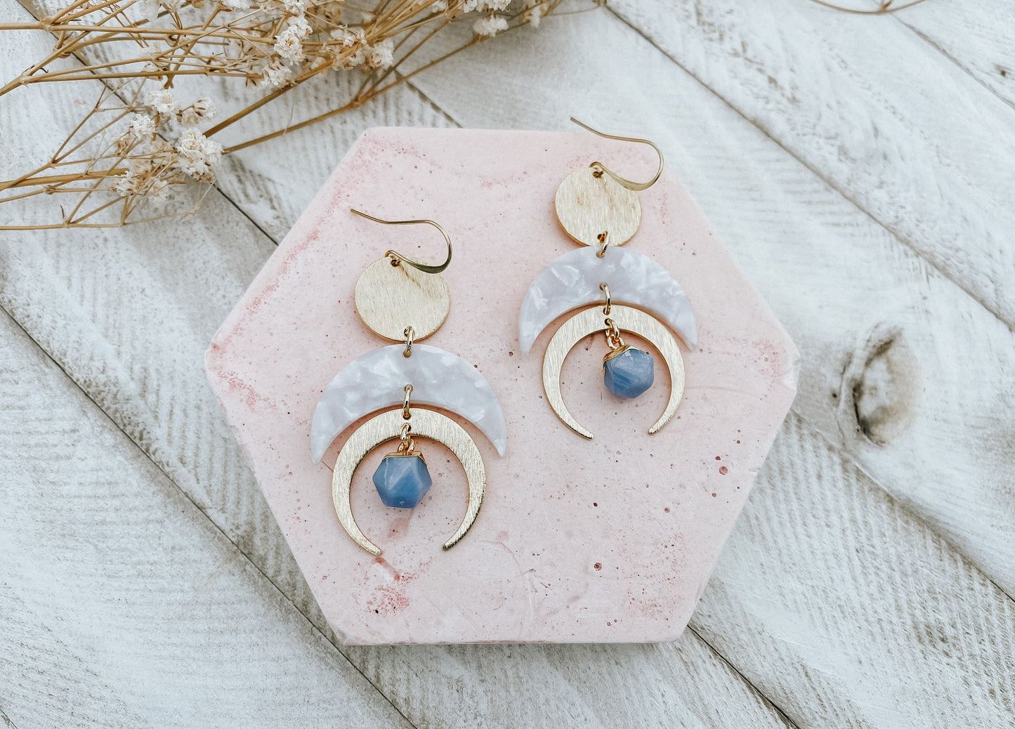 Agate Moon Earrings