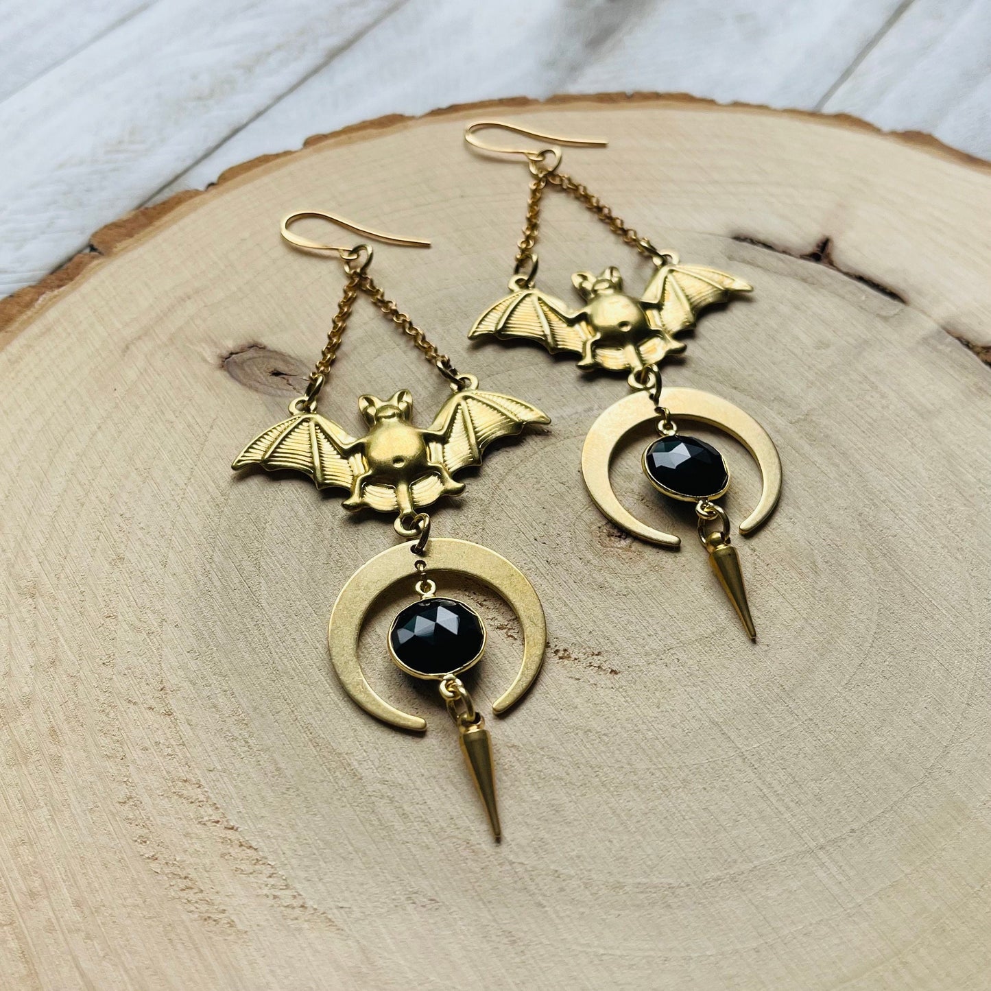 Onyx Bat Moon Earrings