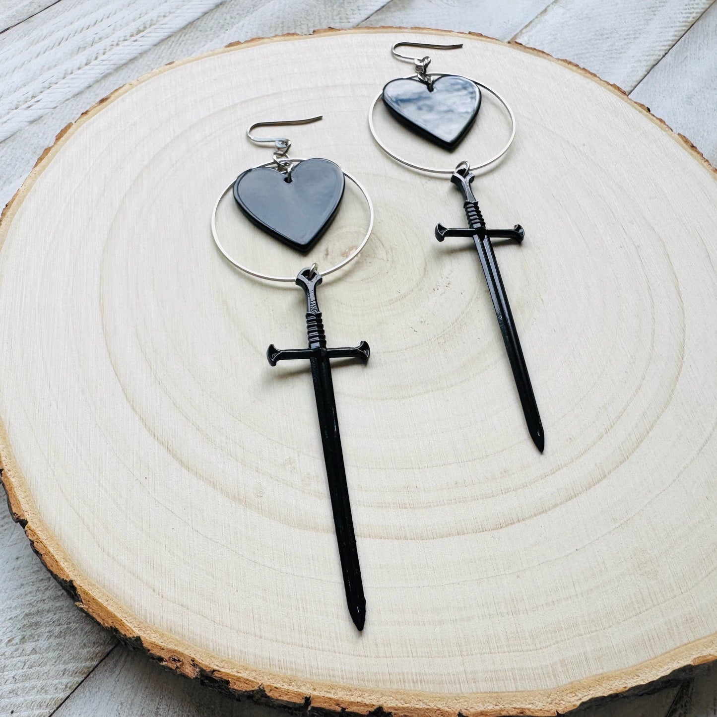 Black Heart Sword Earrings