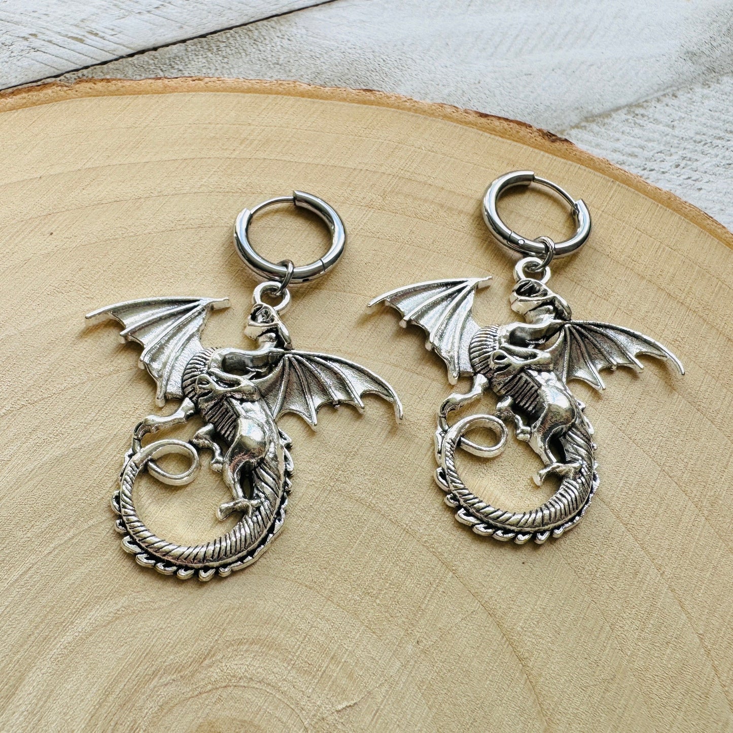 Silver Dragon Huggie Hoop Earrings