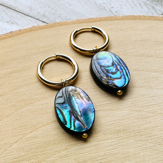 Abalone Huggie Hoop Earrings