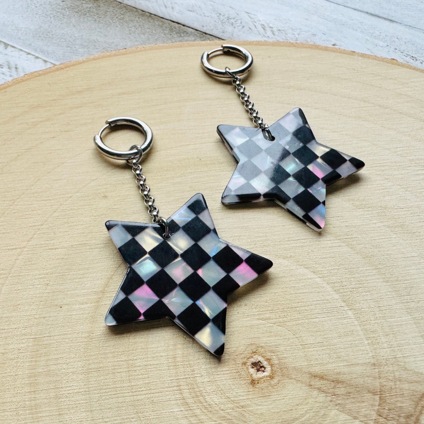 Checkered Star Huggie Hoop Earrings