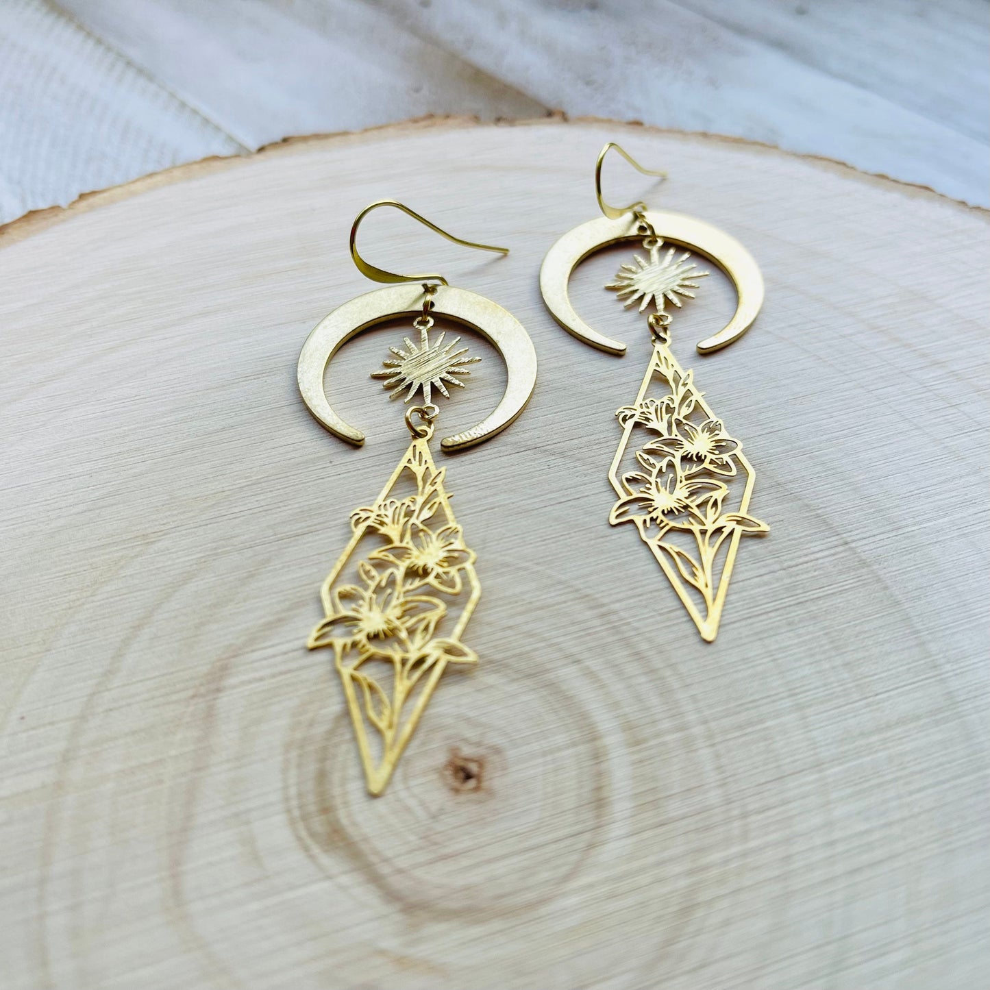 Brass Moon Flower Earrings