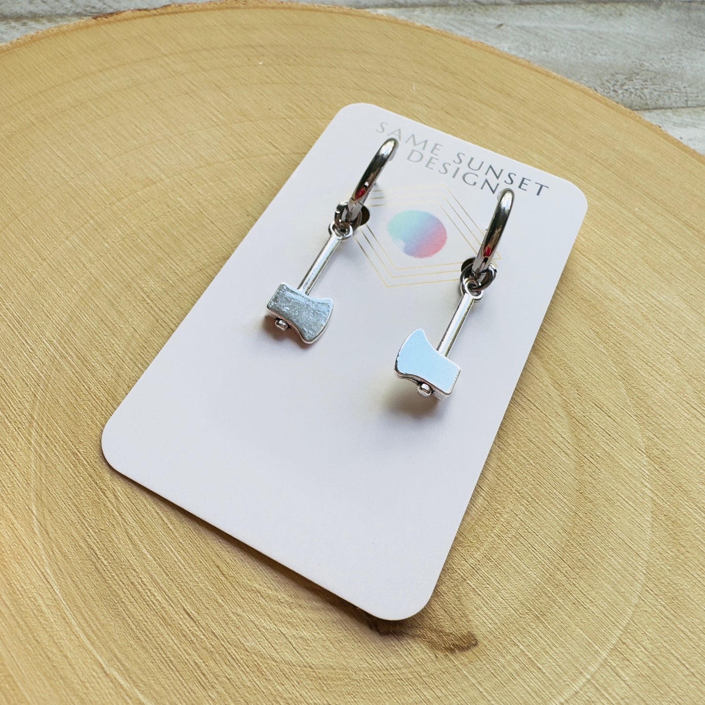 Silver Axe Huggie Hoops