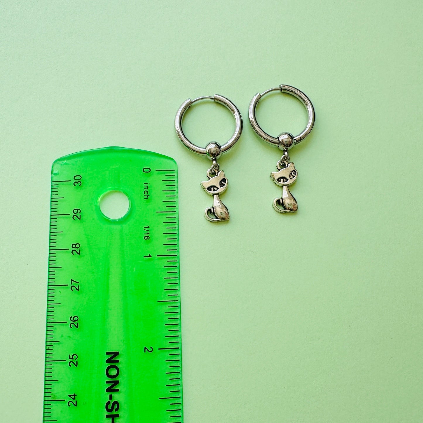 Silver Cat Huggie Hoop Earrings