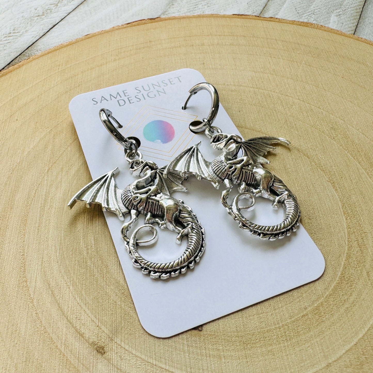 Silver Dragon Huggie Hoop Earrings