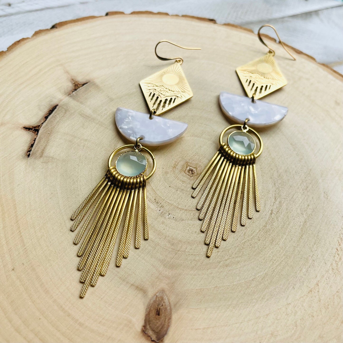 Chalcedony  Mountain Fringe Earrings