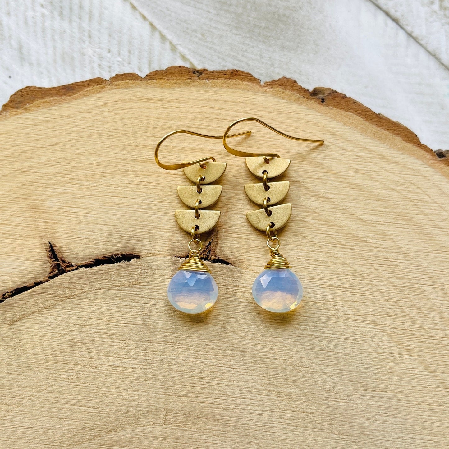 Geometric Brass Opalite Earrings
