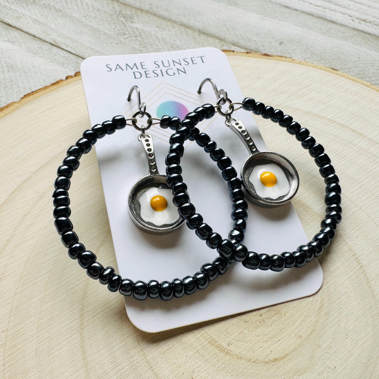 Fried Egg Beaded Hoop Earrings