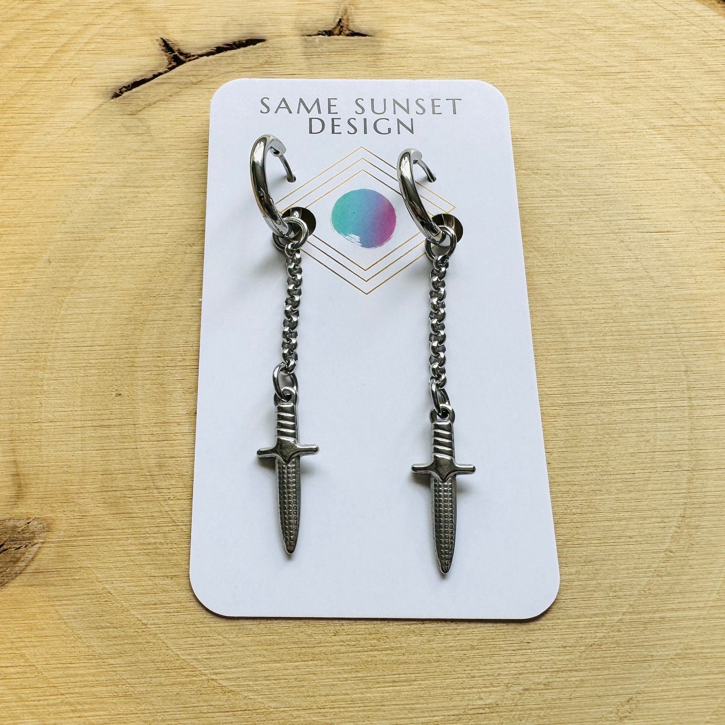 Silver Dagger Huggie Hoop Earrings