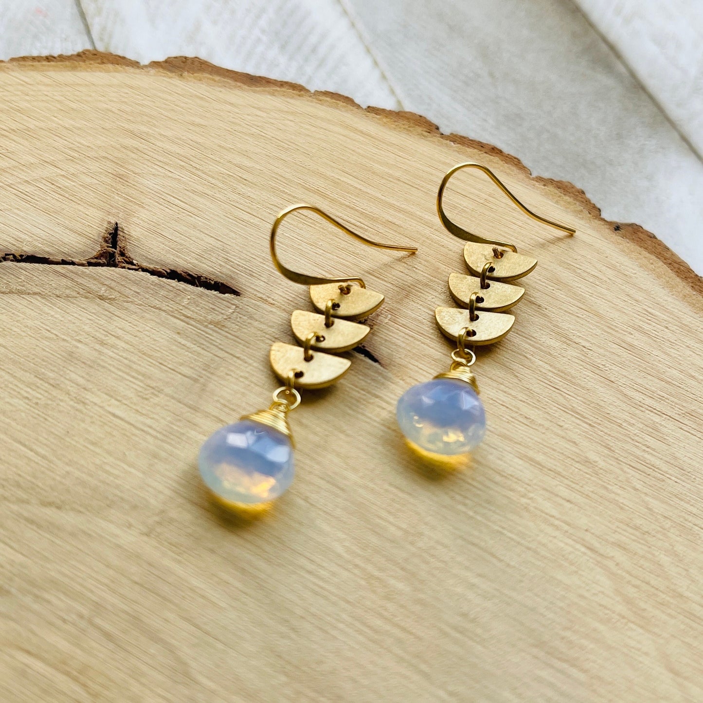 Geometric Brass Opalite Earrings