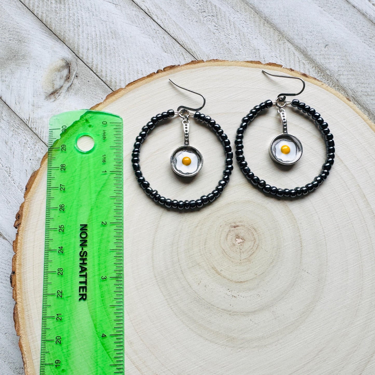 Fried Egg Beaded Hoop Earrings