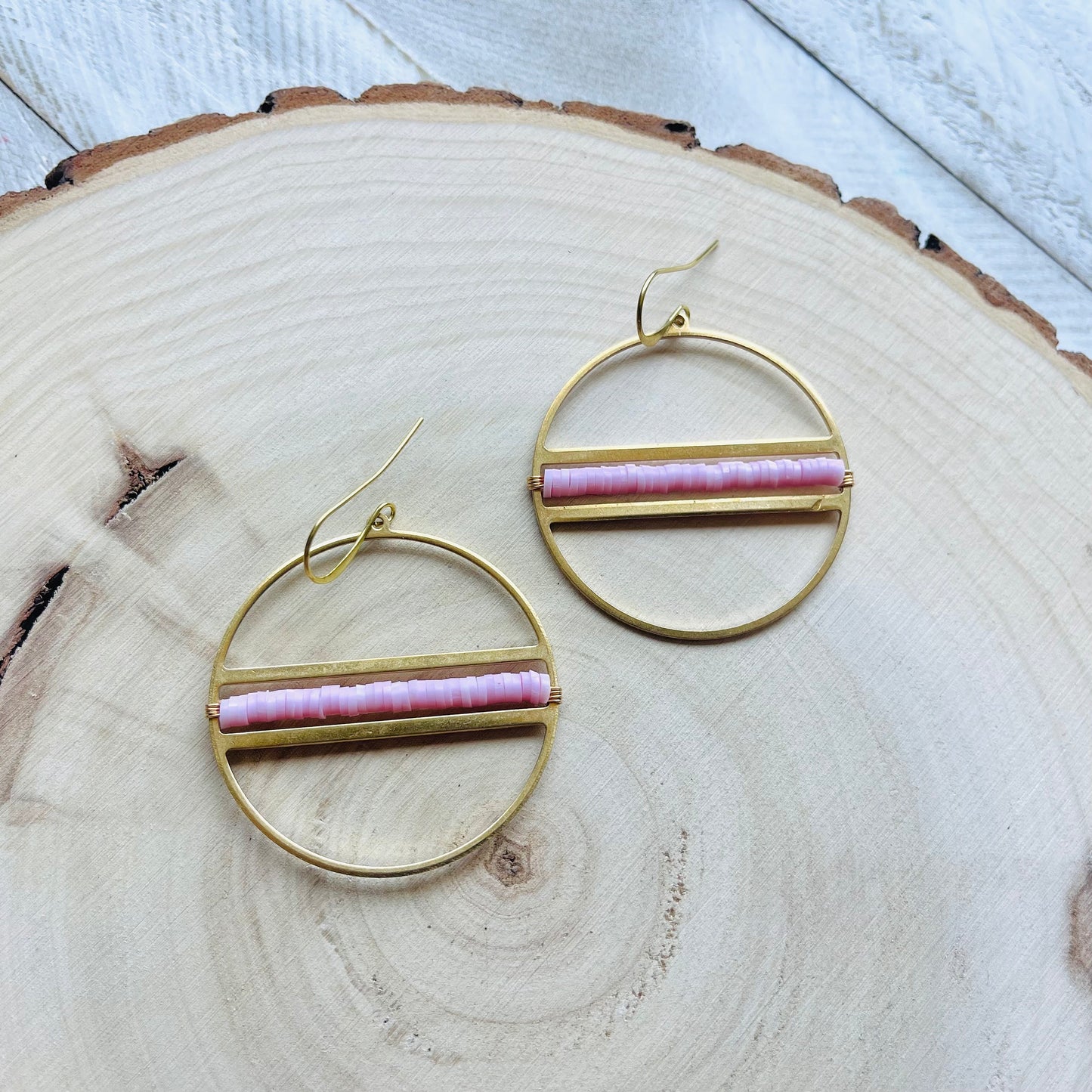 Pink Heishi Hoop Earrings