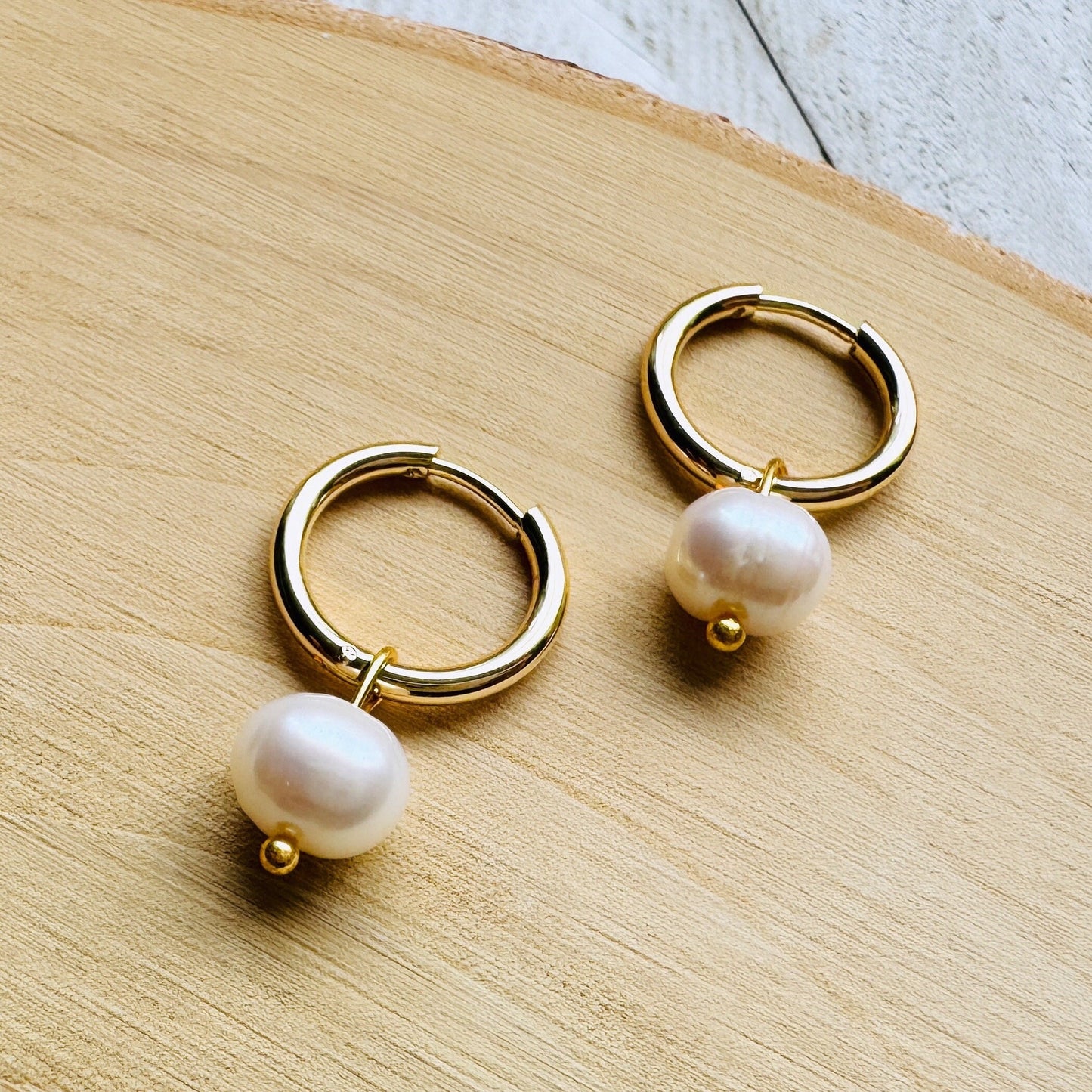Freshwater Pearl Huggie Hoop Earrings
