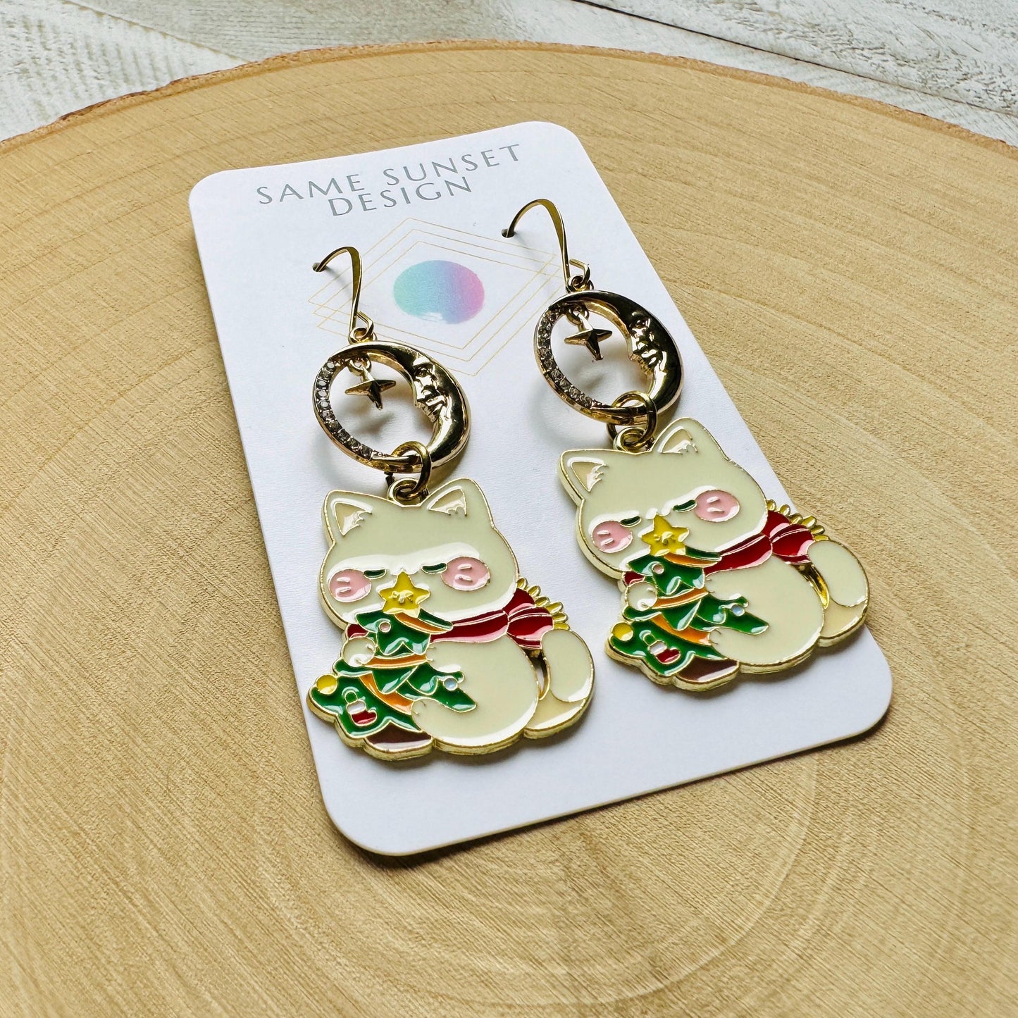 Christmas Cat Moon Earrings