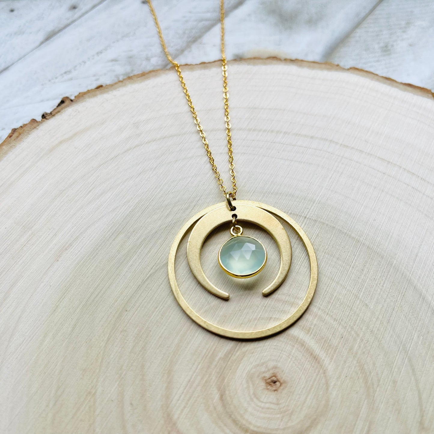 Aqua Chalcedony Moon Necklace