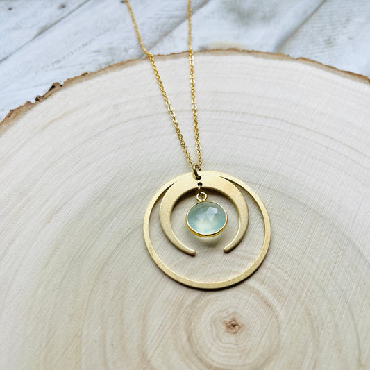 Aqua Chalcedony Moon Necklace