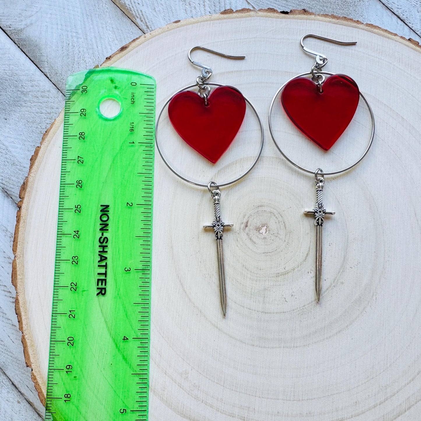 Red Heart Sword Earrings
