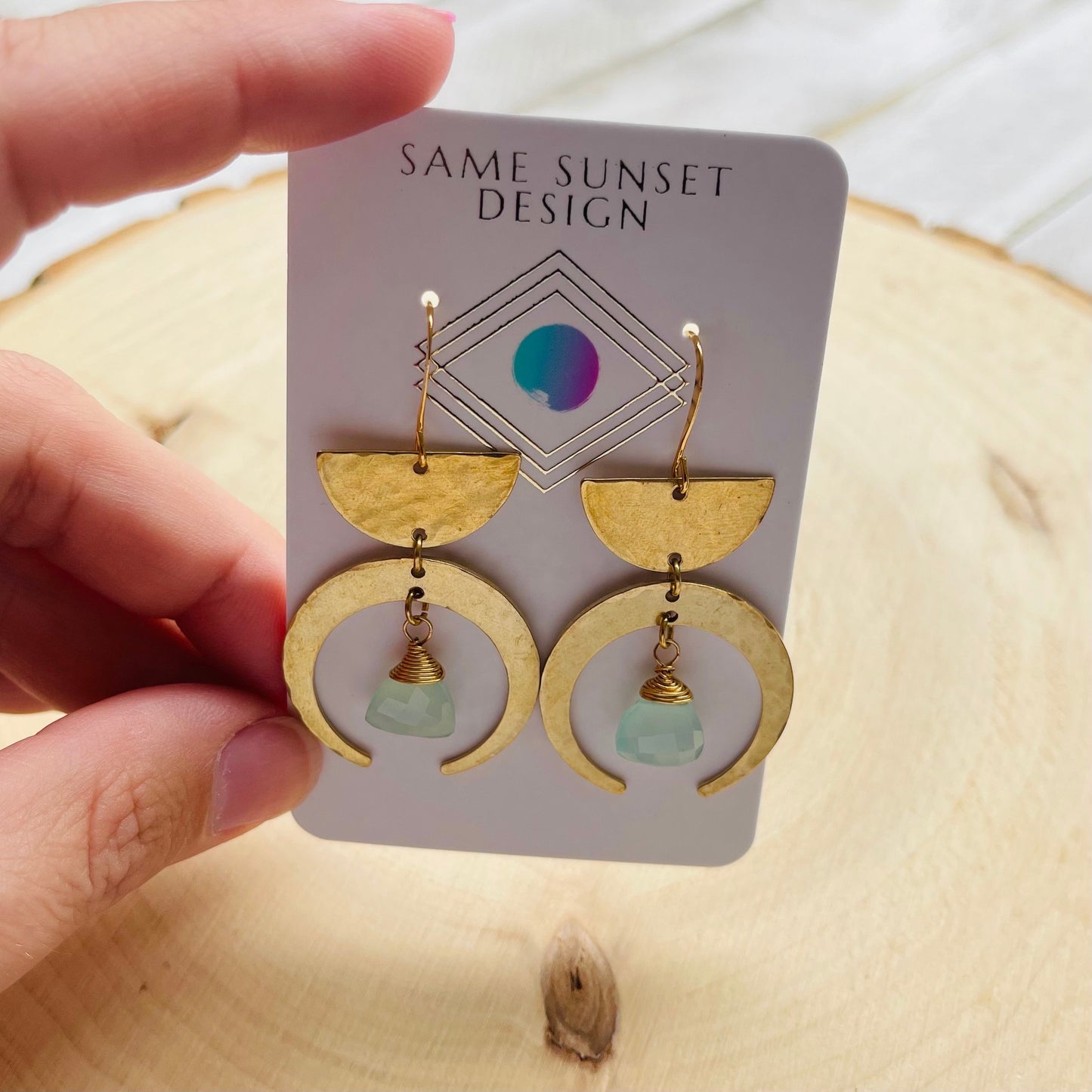 Aqua Chalcedony Moon Earrings