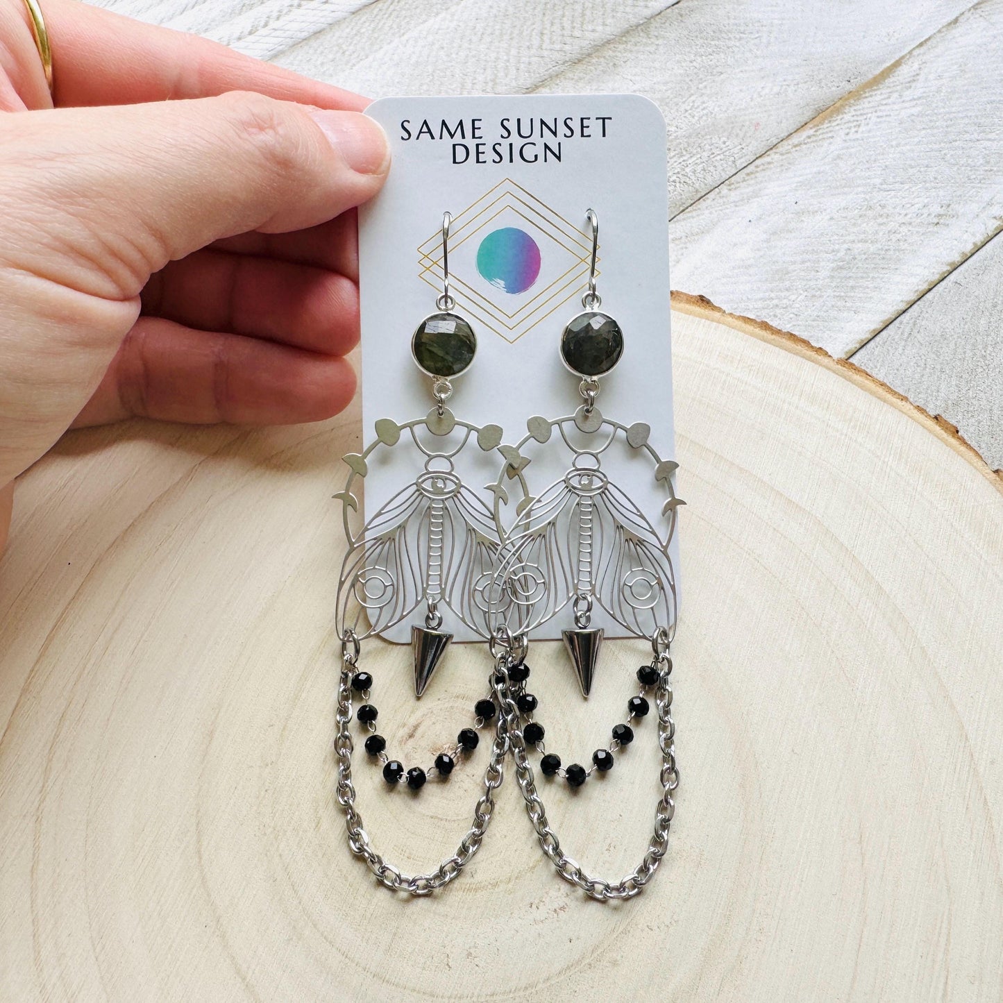 Labradorite Moth Earrings