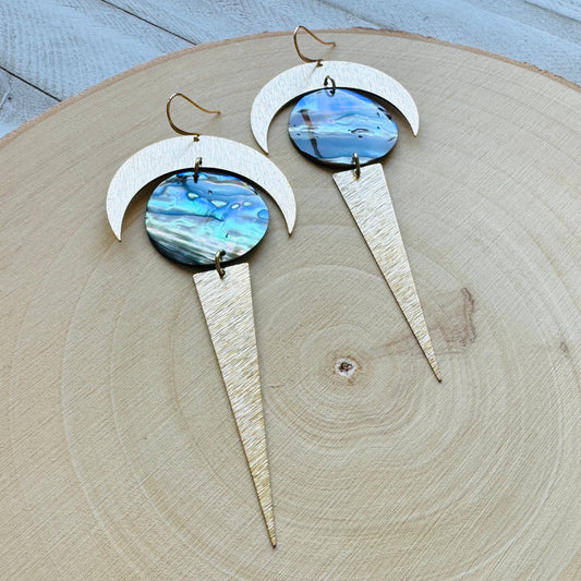 Abalone Brass Moon Earrings