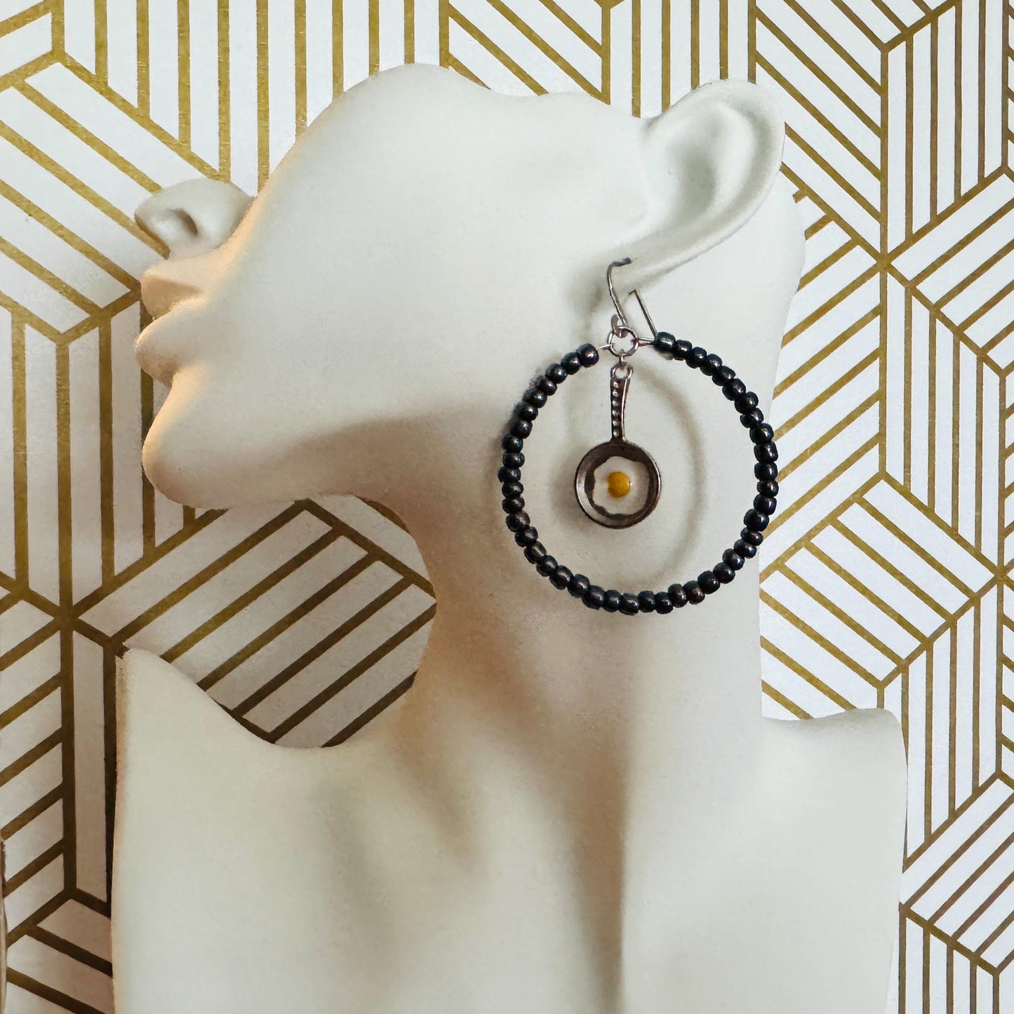 Fried Egg Beaded Hoop Earrings