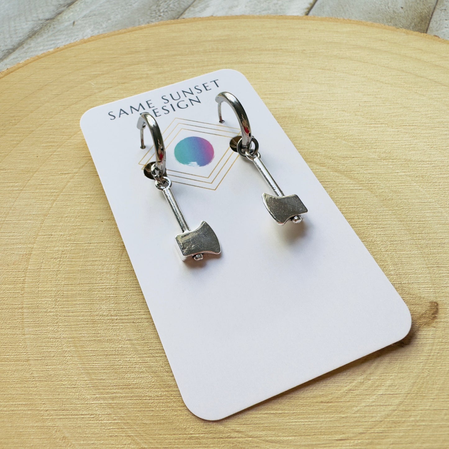 Silver Axe Huggie Hoops