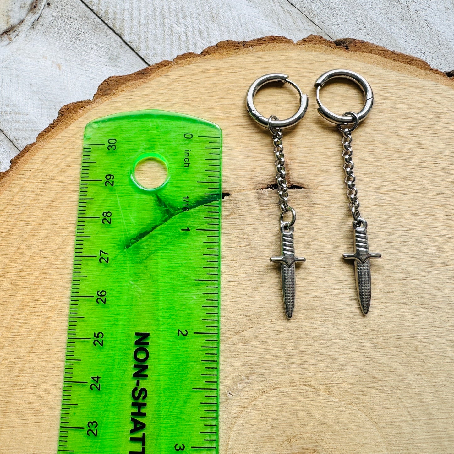 Silver Dagger Huggie Hoop Earrings