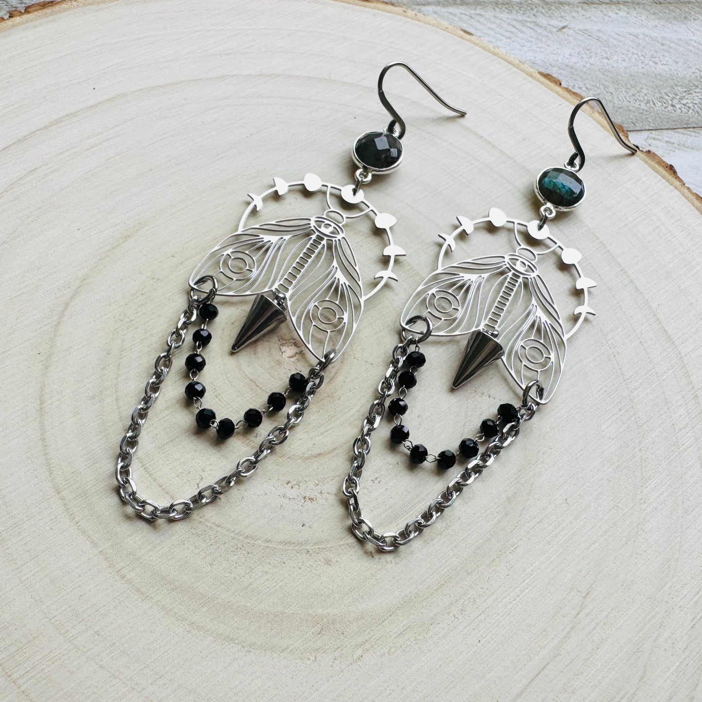 Labradorite Moth Earrings