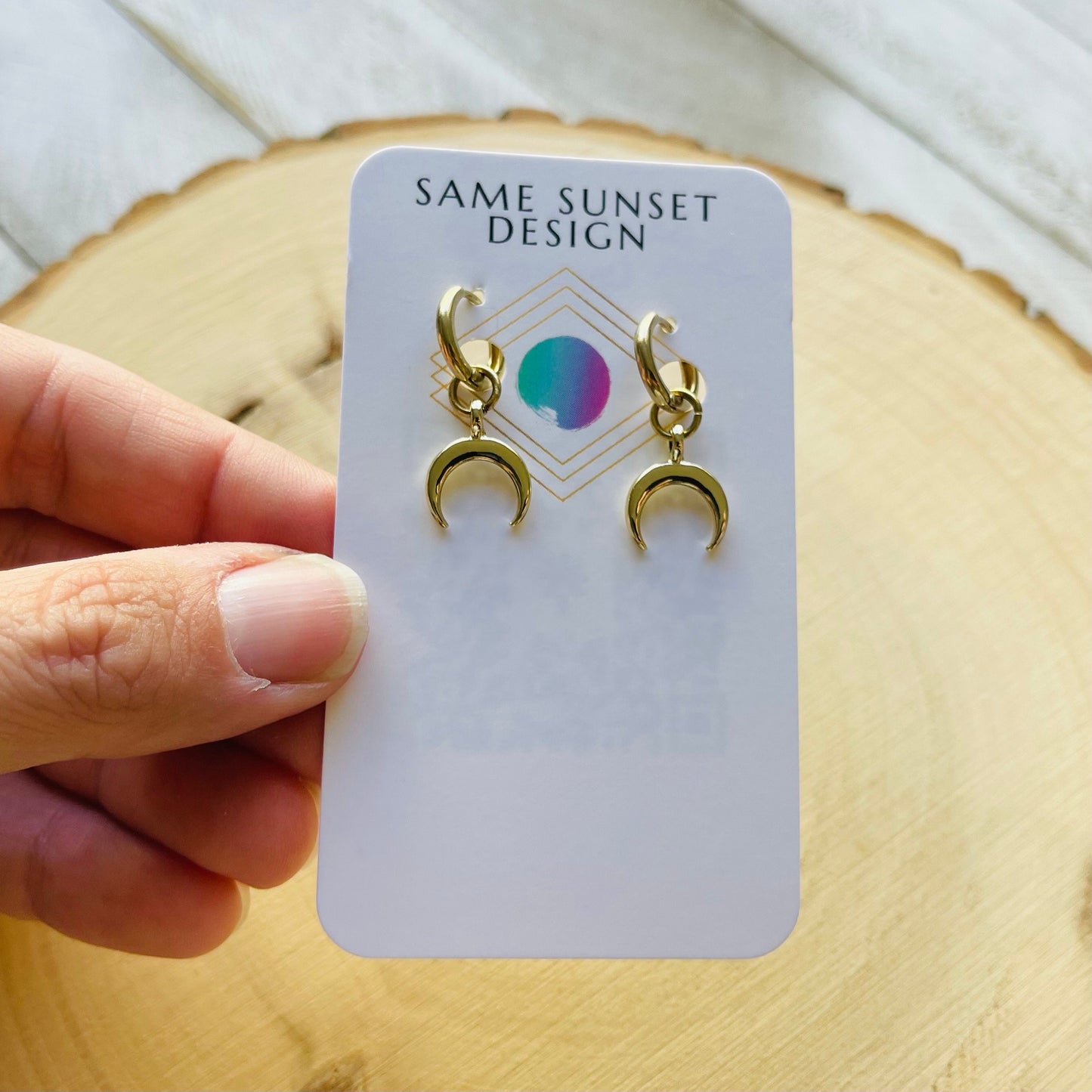 Brass Moon Huggie Hoop Earrings
