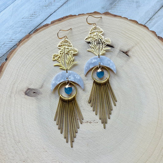 Jade Mushroom Fringe Earrings