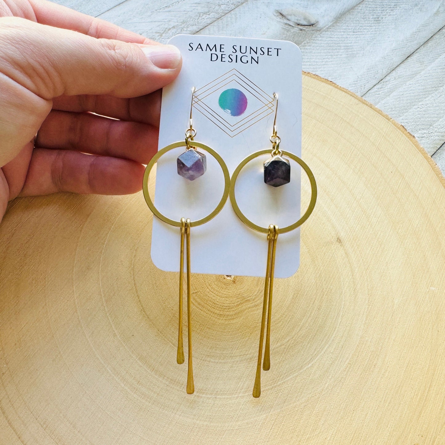Amethyst Hoop Fringe Earrings